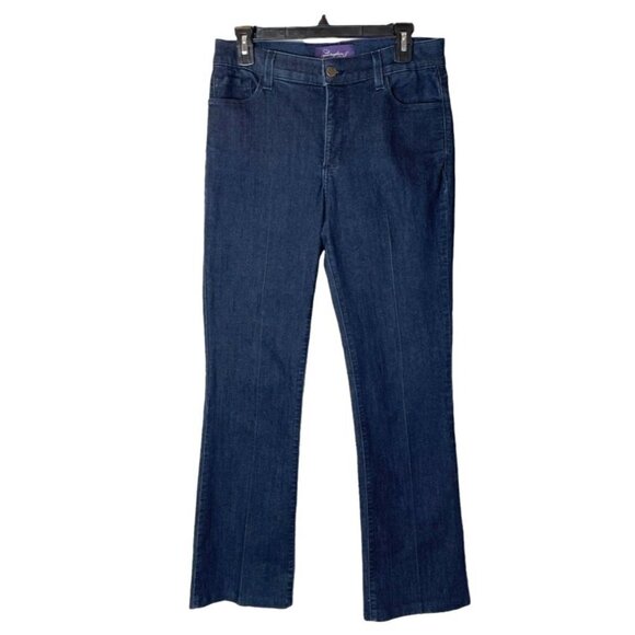 NYDJ Straight Leg Mid Rise Dark Wash‎ Jeans With Jeweled Back Pockets Size 8 - Picture 1 of 12